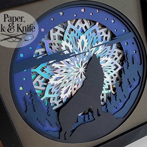 Wolf Moon 3D Svg Papercut Shadowbox Template, Lightbox, Dxf, Pdf, Png, Eps, Commercial Use