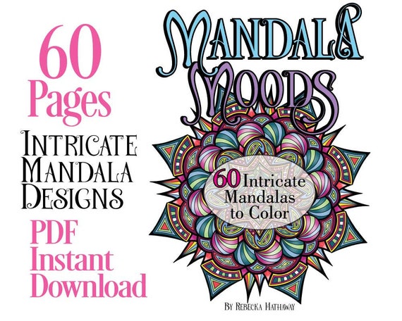 Adult Coloring Book, Mandala Moods, Printable Digital Download, 60 Coloring  Pages, Intricate 8.5 X 11 PDF 