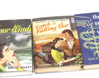 Set of 3 Vintage "Book Club Editions" Romance/Adventure Hardcover Books with Fantastic Retro Jackets from Bubbly Creek on Etsy