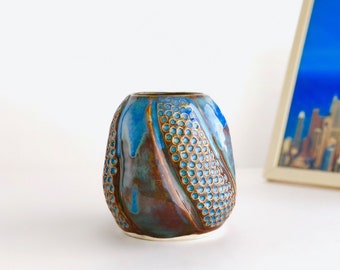 Fantastic Textured Drip Glaze Sudio Art Vase with Striking Blue and Brown Color at Bubbly Creek