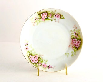 Pink Cherry Blossom Antique Handpainted Porcelain Luncheon or Dessert Plate by Moritz Zdekauer (M. Z. Austria) at Bubbly Creek