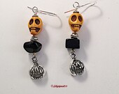Edgy Sugar Skull Pumpkin Earrings, Trending Now, Popular Right Now