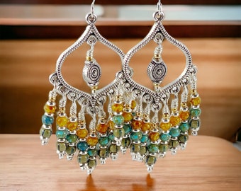 Colorful Seed Beaded Chandelier Earrings, Aesthetic Earrings, Layered and Long, Nu Goth, Trending Now,