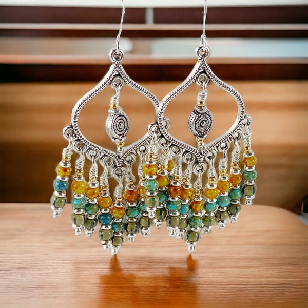 Colorful Seed Beaded Chandelier Earrings, Aesthetic Earrings, Layered and Long, Nu Goth, Trending Now,