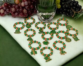 St Patrick’s Day - Irish Theme Wine Ring Set, Wine Decoration, Wine Bottle Charms, Trending Now, Popular Right Now