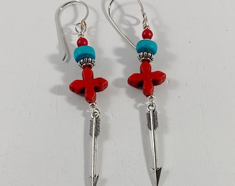 Turquoise and Silver Arrow Earrings, Aesthetic Earrings, Nu Goth, Trending Now, Popular Right Now
