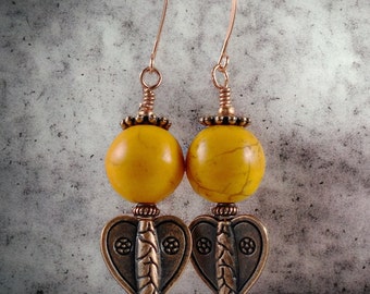 Mustard and Copper Heart Earring, Aesthetic Earrings, Nu Goth, Cool Earrings, Trending Now, Popular Right Now