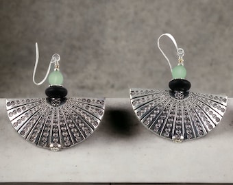 Art Deco Fan Sea Glass Earrings, Aesthetic Earrings, Novelty Earrings, Cool Earrings, Nu Goth, Trending Now