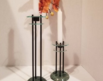 Vintage Lucite, Metal and Marble Candle Holders - Set of (2) - Memphis or Art Deco Style - Interior Design - Minimalist Decor - Sustainable