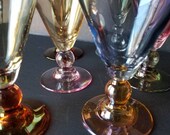 Set of 6 Cristalleria Fratelli Fumo Handmade in Italy Vintage Multi Colored Opalescent Wine Beverage Crystal Glasses Mid Century