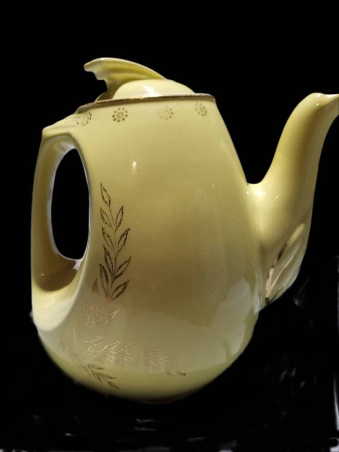 Hall Sundial Canary Yellow Teapot Gold Leaf Art Deco Style Mid Century Style Bridal Tea Party