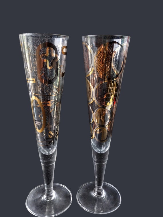 Vintage Designers Style Century - Ritzenhoff Champagne Marie Rashid Peppercorn Glass Mid Geometric Etsy Designer Wedding Karim Glasses Set