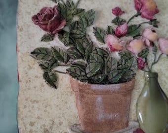 カラーの花のウォールプレート　壁掛け／Cheri Blum ヴィンテージ カラーの花のウォールプレート 壁掛け／Cheri Blum ヴィンテージ