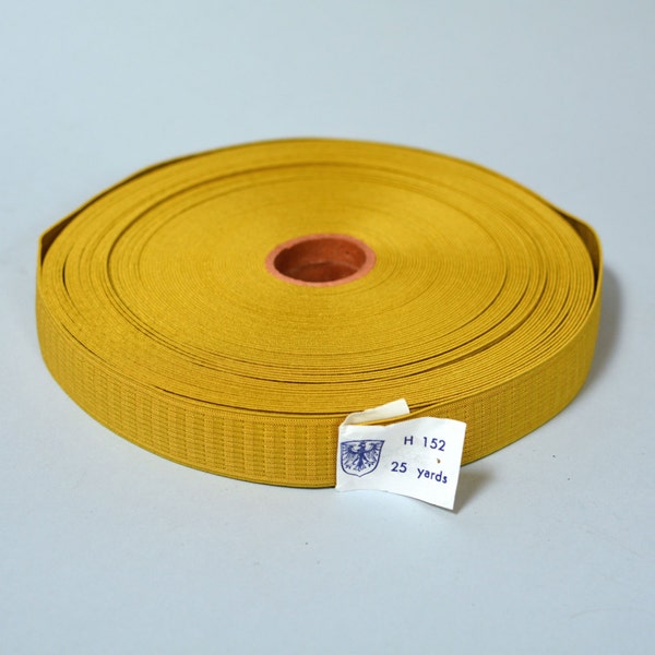 Full Roll Vintage Elastic - NOS Deadstock Colored No Roll Elastic Mustard Yellow 7/8' Wide 25 yds Long 60s 70s Sewing Supplies Trim