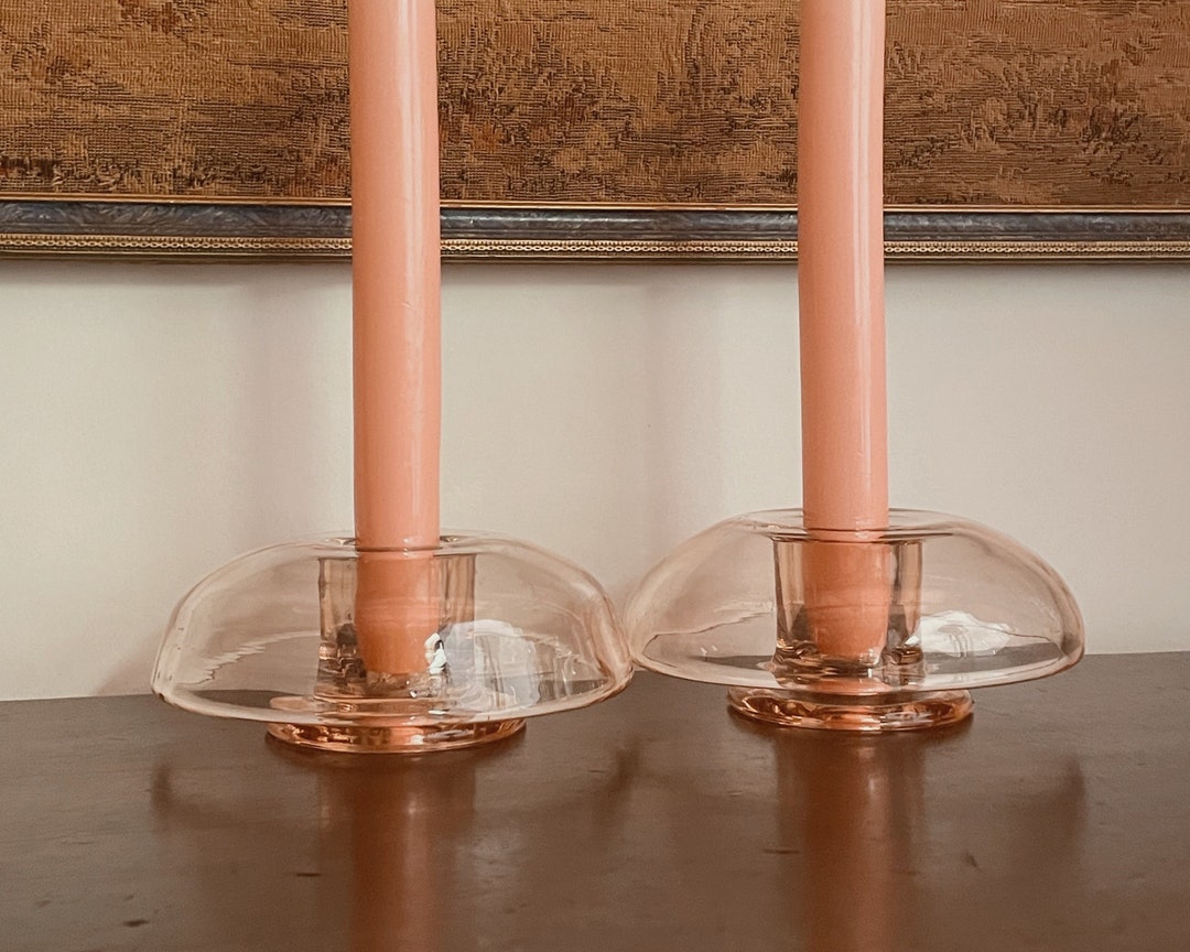 Vintage Pink Glass Candlestick Holders Bubble Donut Shape Etsy