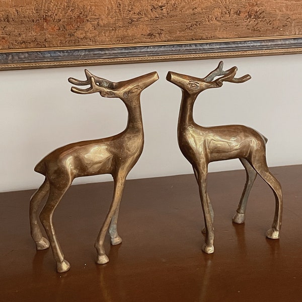 Par de renos navideños de latón vintage