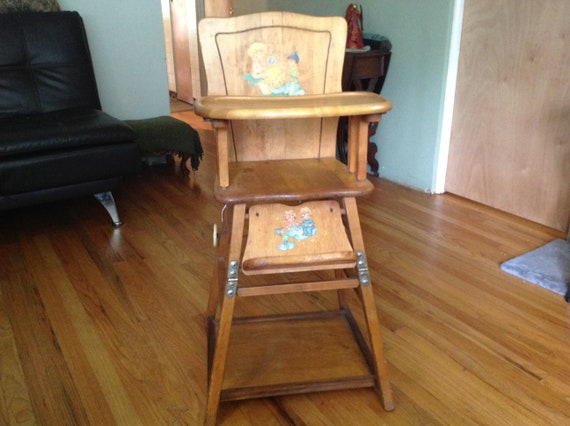 1940 S Vintage Wooden Highchair And Playing Table Vintage Etsy