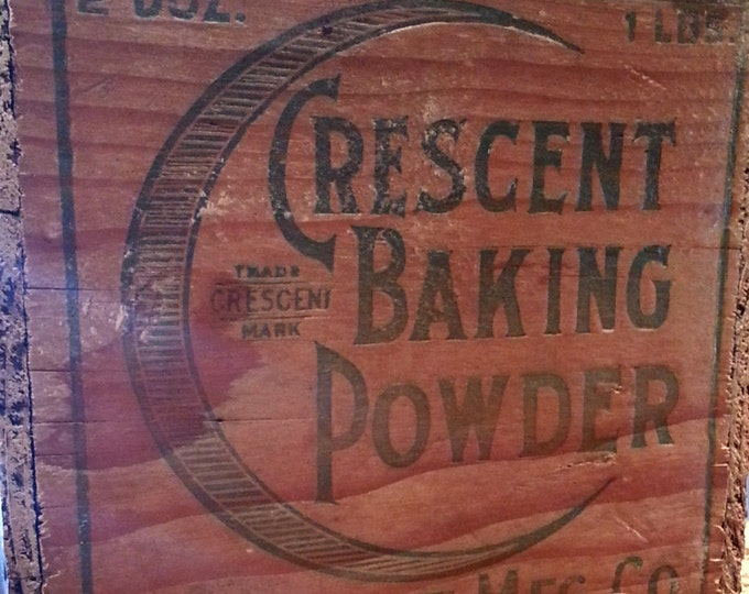 Antique Crescent Baking Powder Box Early Wooden Grocers Crate From