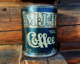 Antique M.J.B. Coffee Can - Vintage 1 lb Kitchen Tin