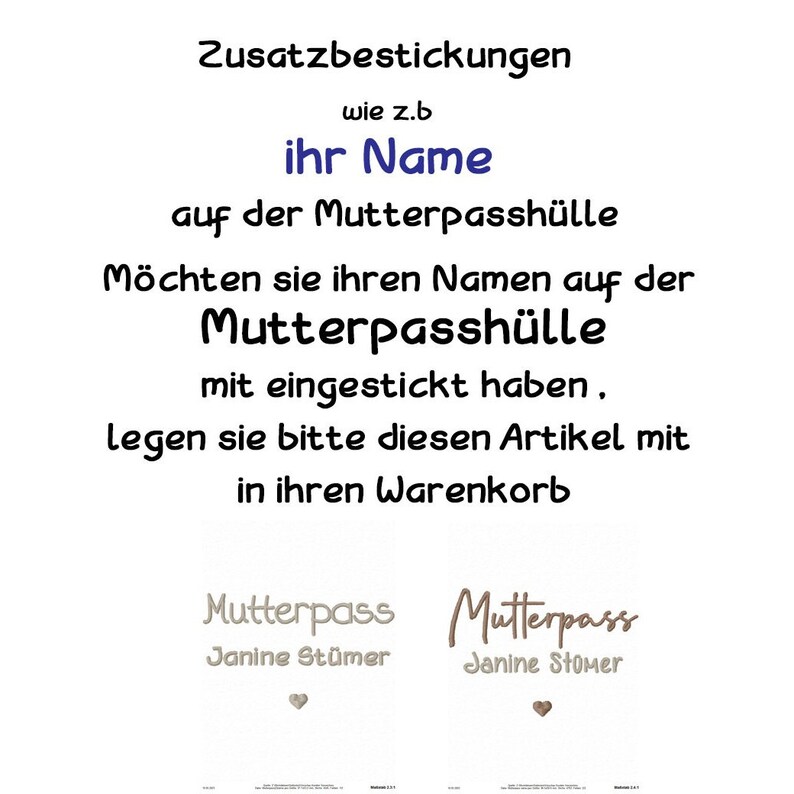 Zusatbestickung NAME auf Mutterpasshülle Hülle nur aus meinem Shop Bild 1