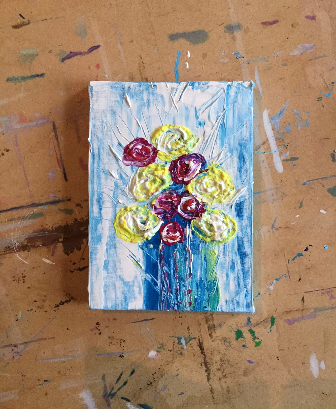 Buy Blue Vase With Yellow Flowers Acrylic Painting on Canvas. Original