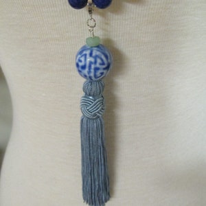 Removable 925 Sterling Tassel Pendant Ceramic with Chrysoprase Accent (shown in some photos on ceramic beaded necklace sold separately)