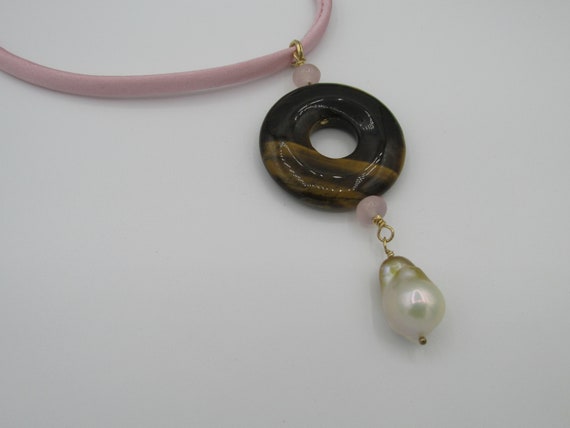Tiger's Eye Pearl Drop Pendant Gold Filled 14K/20