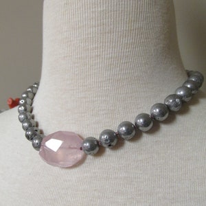 Rozenkwarts handgeknoopte druzy kralenketting choker sterlingzilveren sluiting