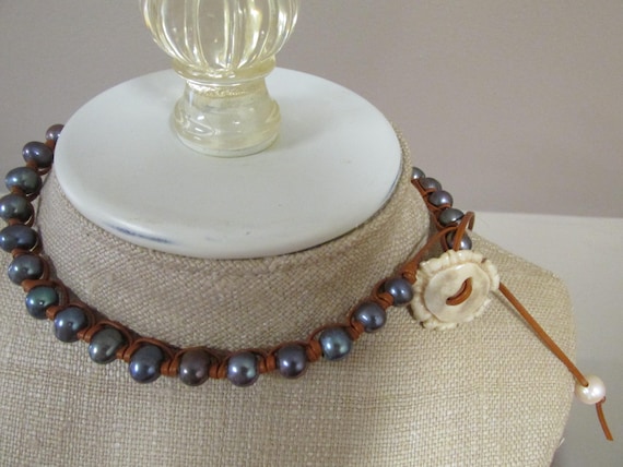 Gray Freshwater Pearls with Naturally Shed Antler Button Toggle