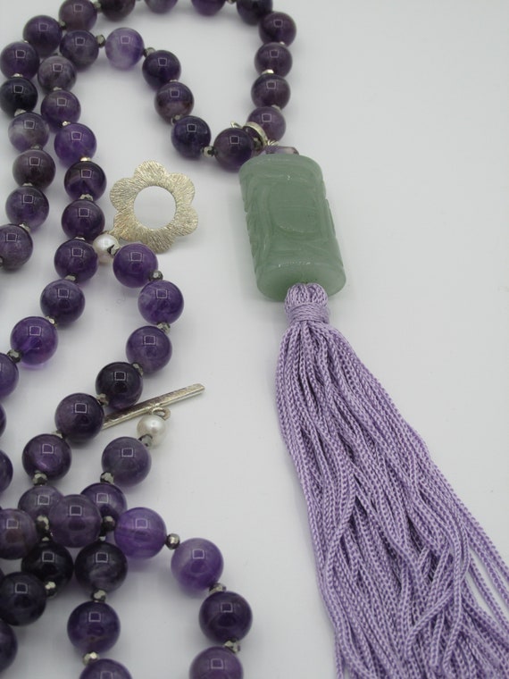 Removable Lavender Tassel Sterling with Carved Aventurine and Amethyst Accent