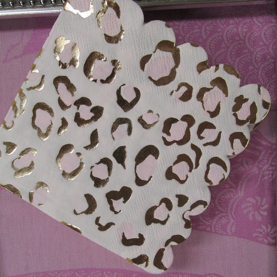 Leopard Print Paper Napkins Pink with Gold