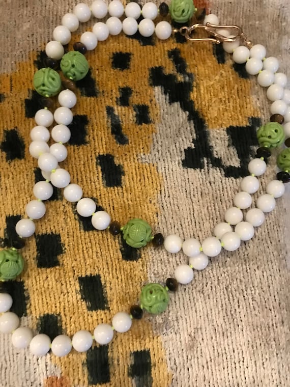 Carved in Lime Hand-knotted Shell Pearl Tiger Eye