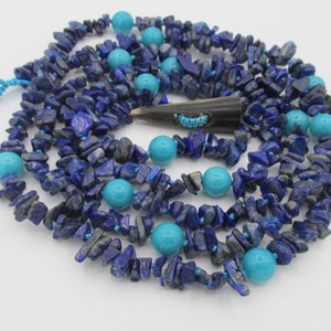 Hand Knotted Lapis and Turquoise Toggle Necklace