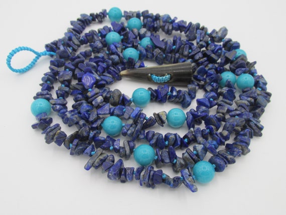Hand Knotted Lapis and Turquoise Toggle Necklace