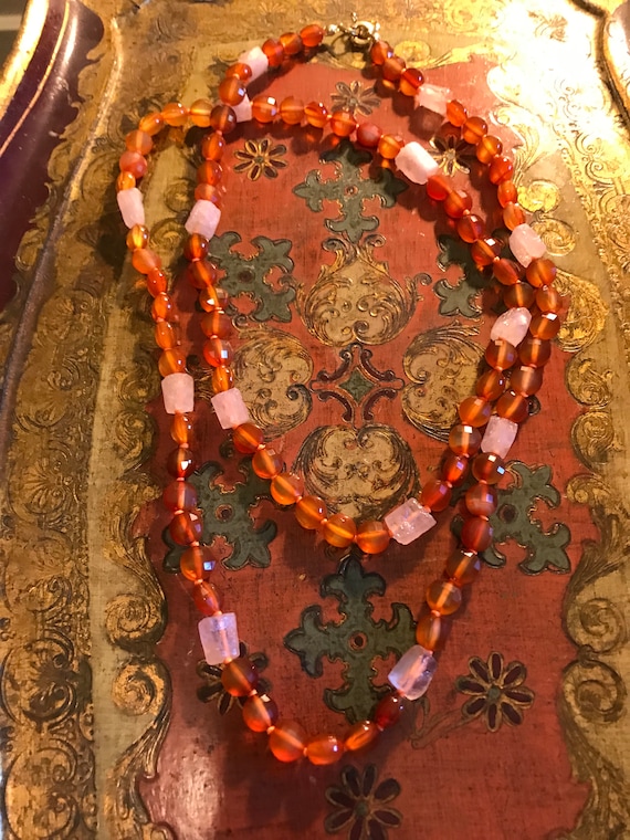 Faceted Carnelian & Pink Beryl Neckace