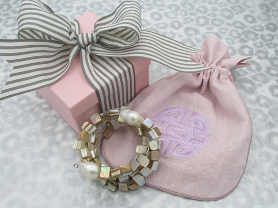 White Baroque Freshwater Pearl Mother of Pearl Chunks Wrapping Bracelet Stainless Steel
