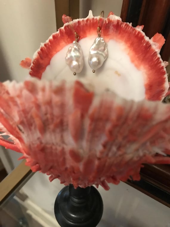 Baroque Freshwater Pearl Earrings Matte Gold over Sterling Silver