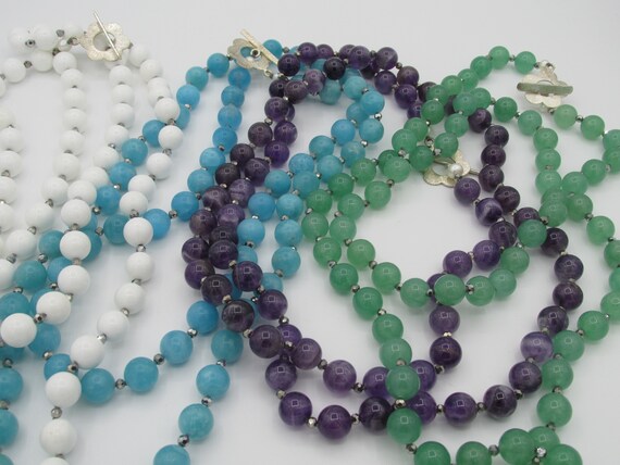Gemstone Flower Toggle Necklace Hand Knotted