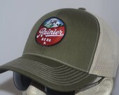 Rainier Beer Hat Moss Green Trucker Mesh Snapback Coneheads Alfred Hitchcock Tarzan Rambo Star Wars Neon Sign Patch Twin Peaks Twilight