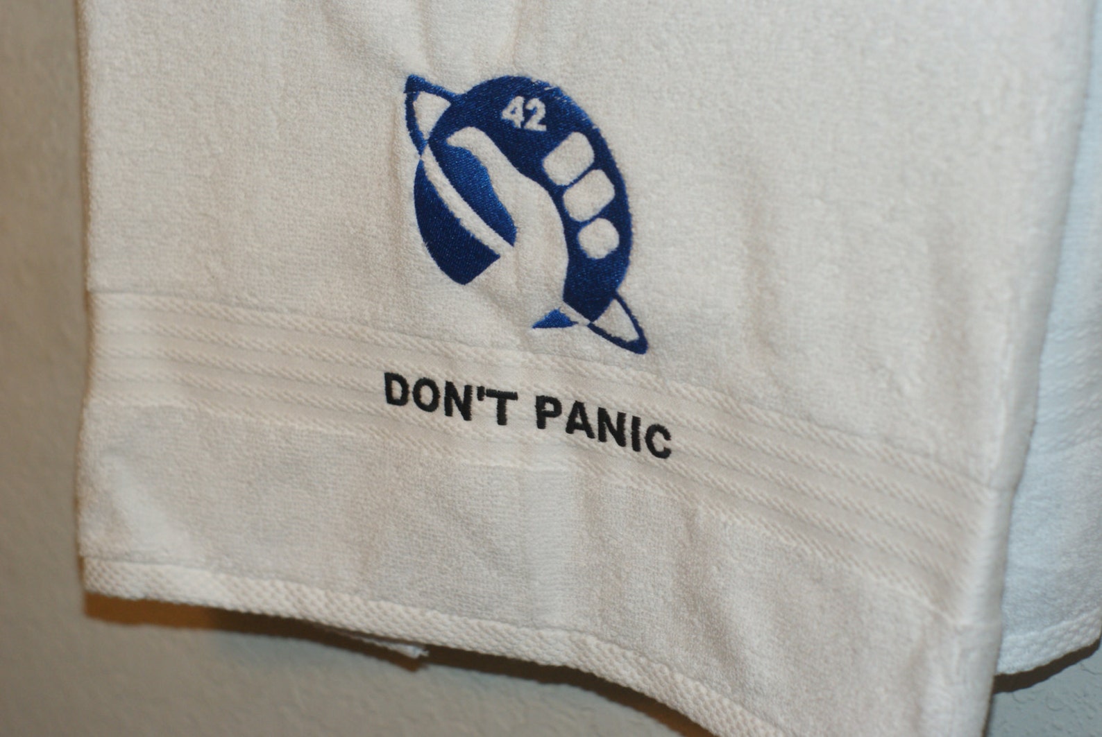 Hitchikers Guide To The Galaxy Towel Don't Panic 42 Etsy