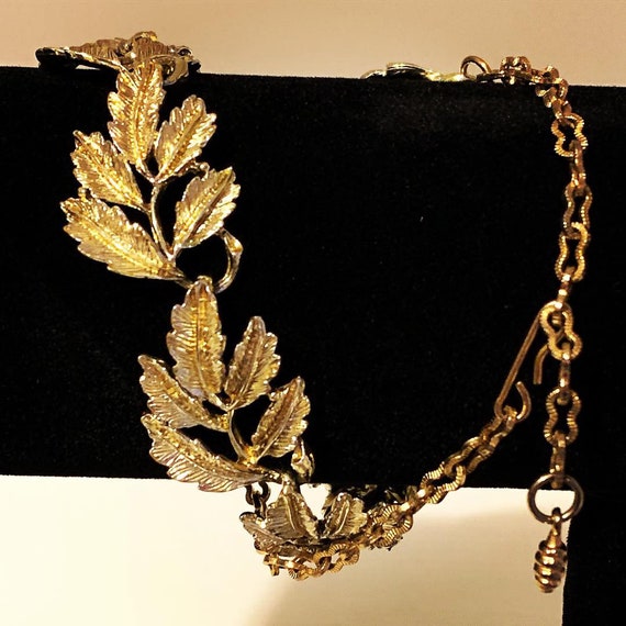 Vintage Gold Leaf necklace bracelet 2 in 1  timel… - image 3