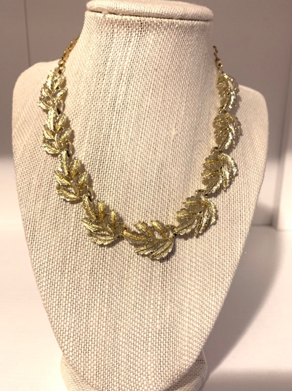 Vintage Gold Leaf necklace bracelet 2 in 1  timel… - image 6
