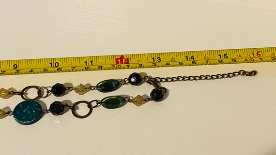 Beaded Necklace Brass Black Vintage Jade Green Re… - image 7