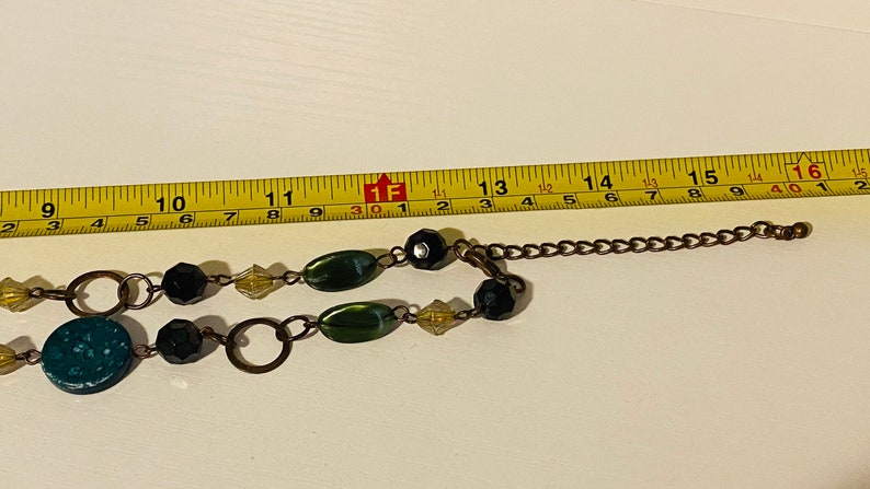 Beaded Necklace Brass Black Vintage Jade Green Retro Gold Brass Link Chain Acrylic Resin stones Boho Chic Fall Fashion One Size Fits all image 7