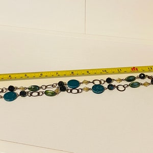 Beaded Necklace Brass Black Vintage Jade Green Retro Gold Brass Link Chain Acrylic Resin stones Boho Chic Fall Fashion One Size Fits all image 4