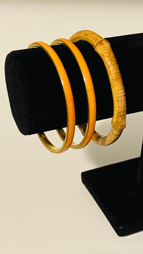 Orange Bracelets VINTAGE SET OF 3 Retro fashion a… - image 1