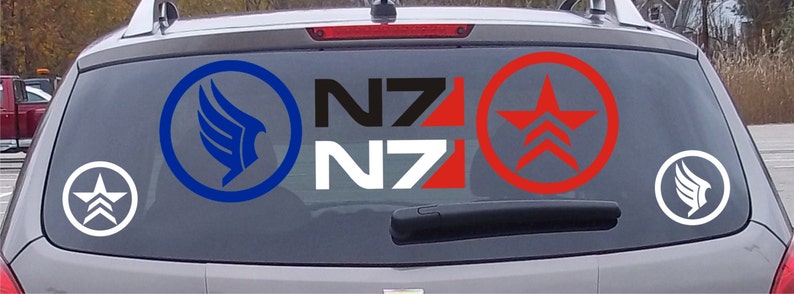 Mass Effect N7, Renegade, Paragon Die Cut Vinyl Decal Sticker 4pk N7 2.8"