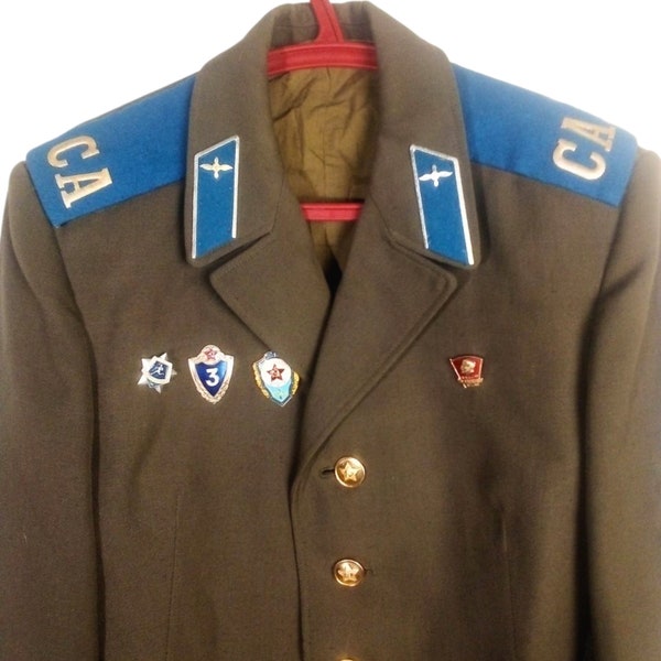 Russian Soviet Military Air Force Soldier's Tunic Blazer Parade Uniform Jacket, Pins, Army
