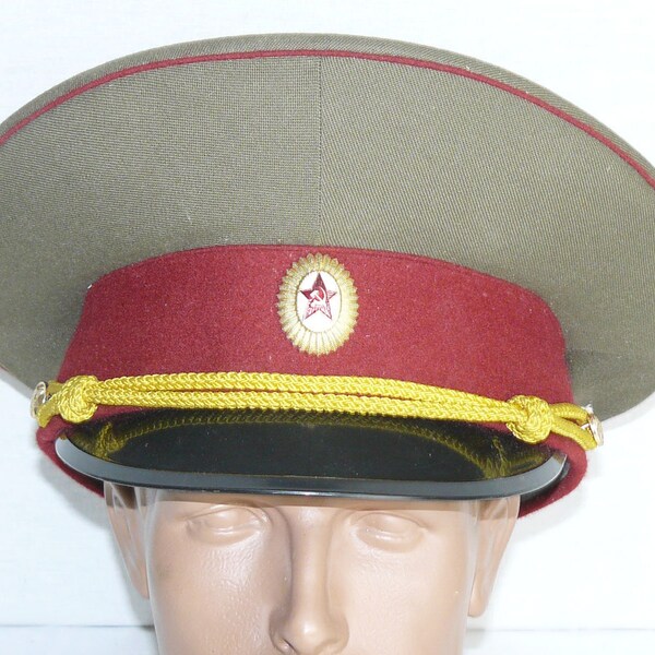 New Vintage Soviet Officer Hat Russian Visor Cap Badge Military Uniform Large Size 58 USSR