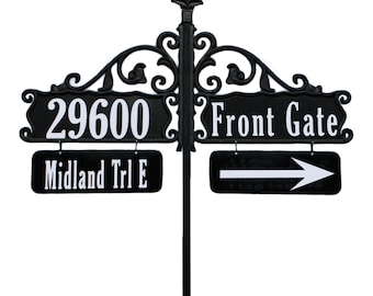 Double Boardwalk Reflective Address Sign With Two 4" x 12" Name Riders